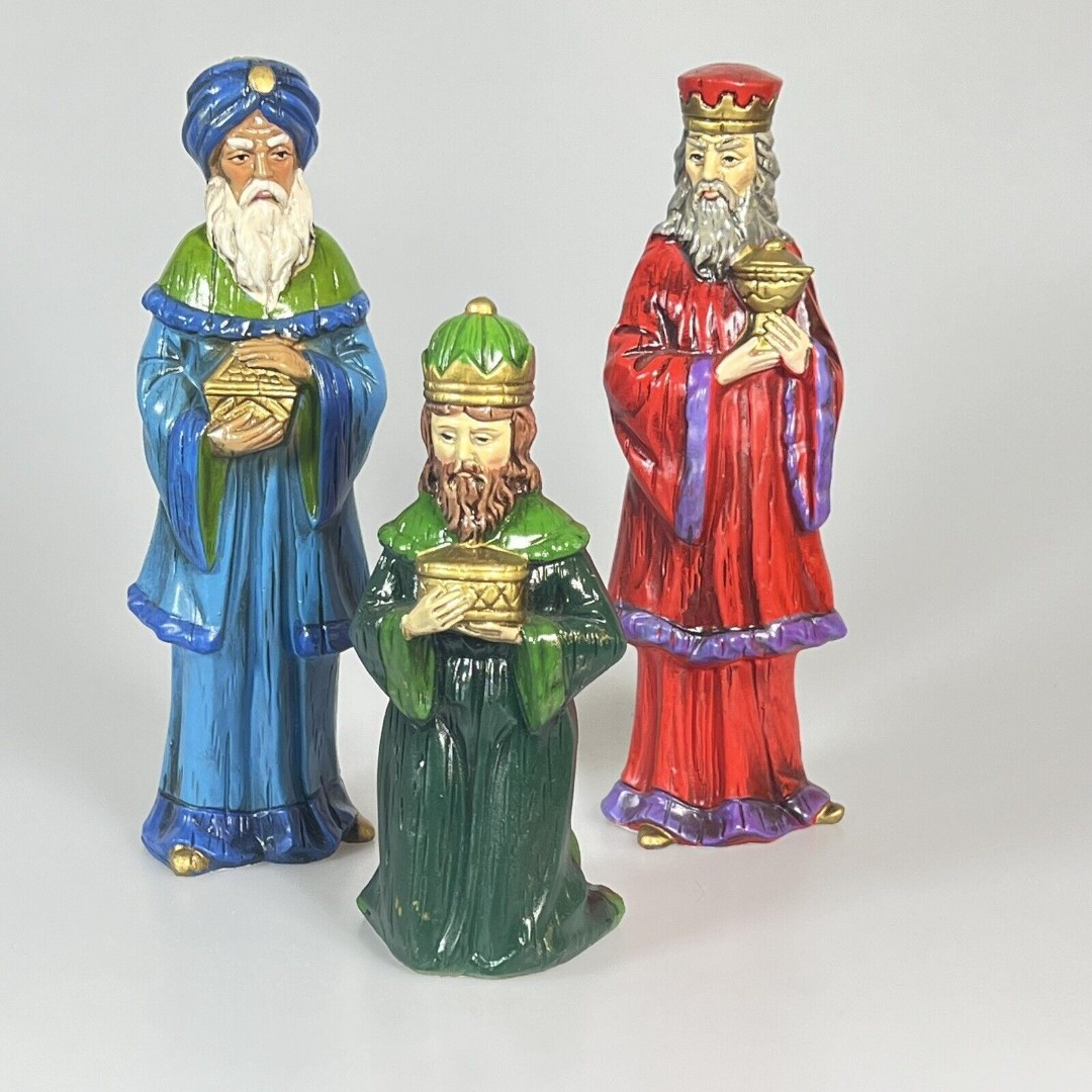 X2 Vintage MCM RB Japan Three Wise Men Figures Papier-Mâché 6.5”-￼8.75” EUC 1970