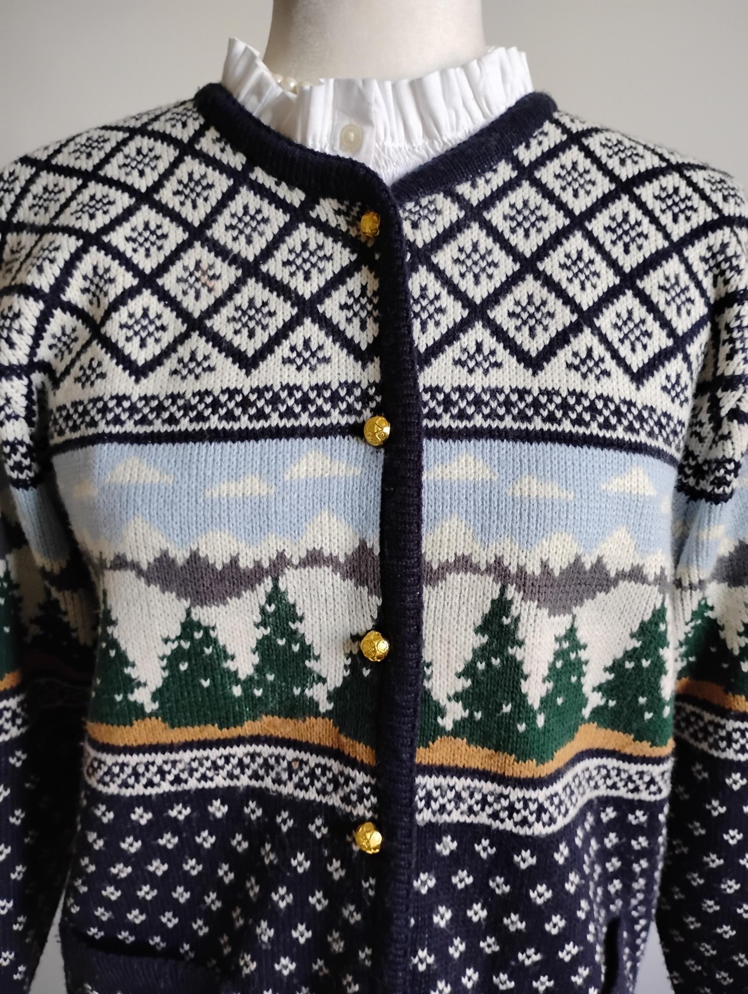 Crystal-Kobe Pine Tree Fair Isle Cardigan Sweater Vintage Y2K Outdoors Size Sm