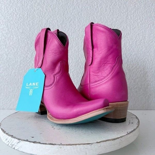 Lane EMMA JANE Womens Cowboy Bootie 6.5 Pink Leather Western Cowgirl Short Boots