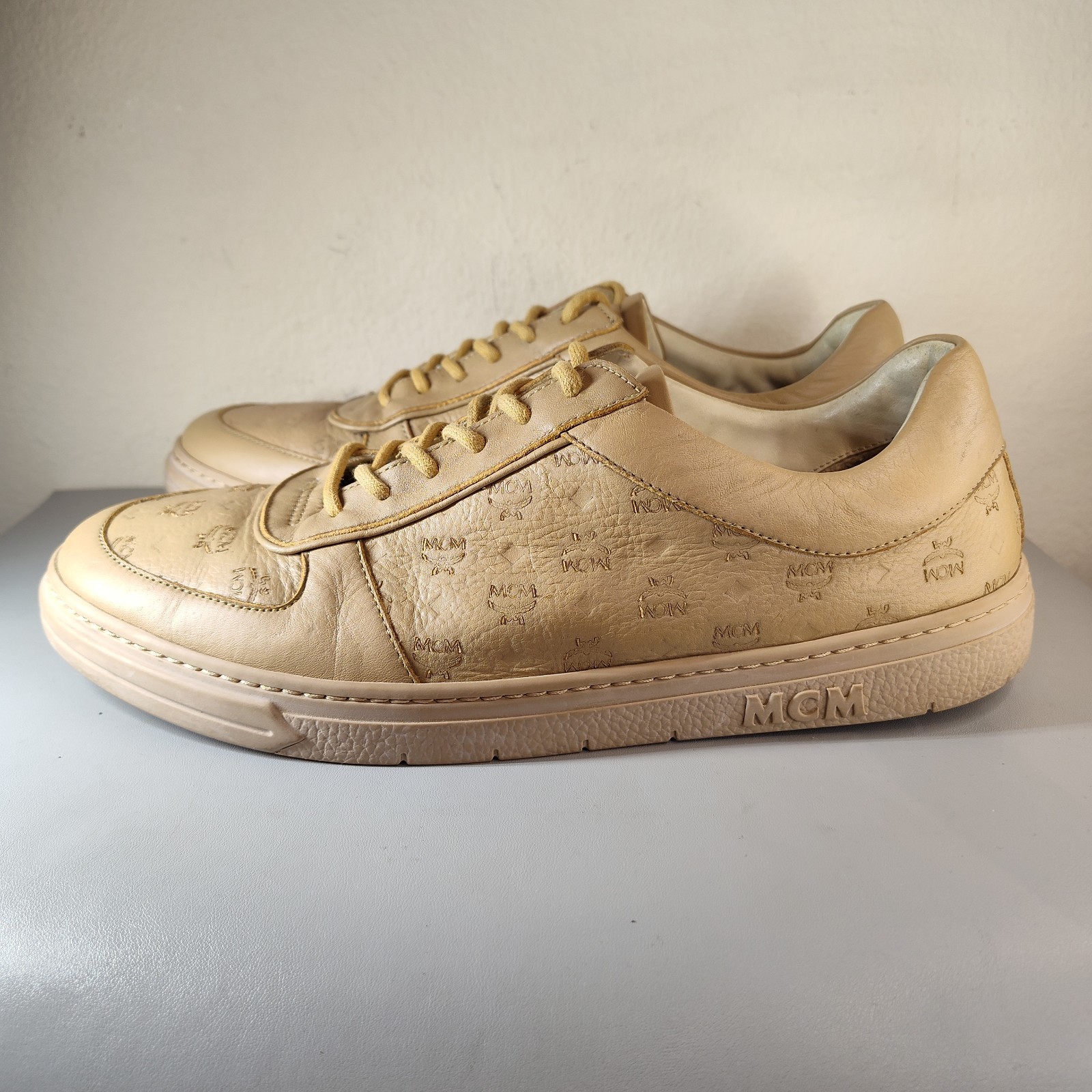 MCM Terrain Visetos Croissant Brown Low Top Logo Leather Sneakers 42