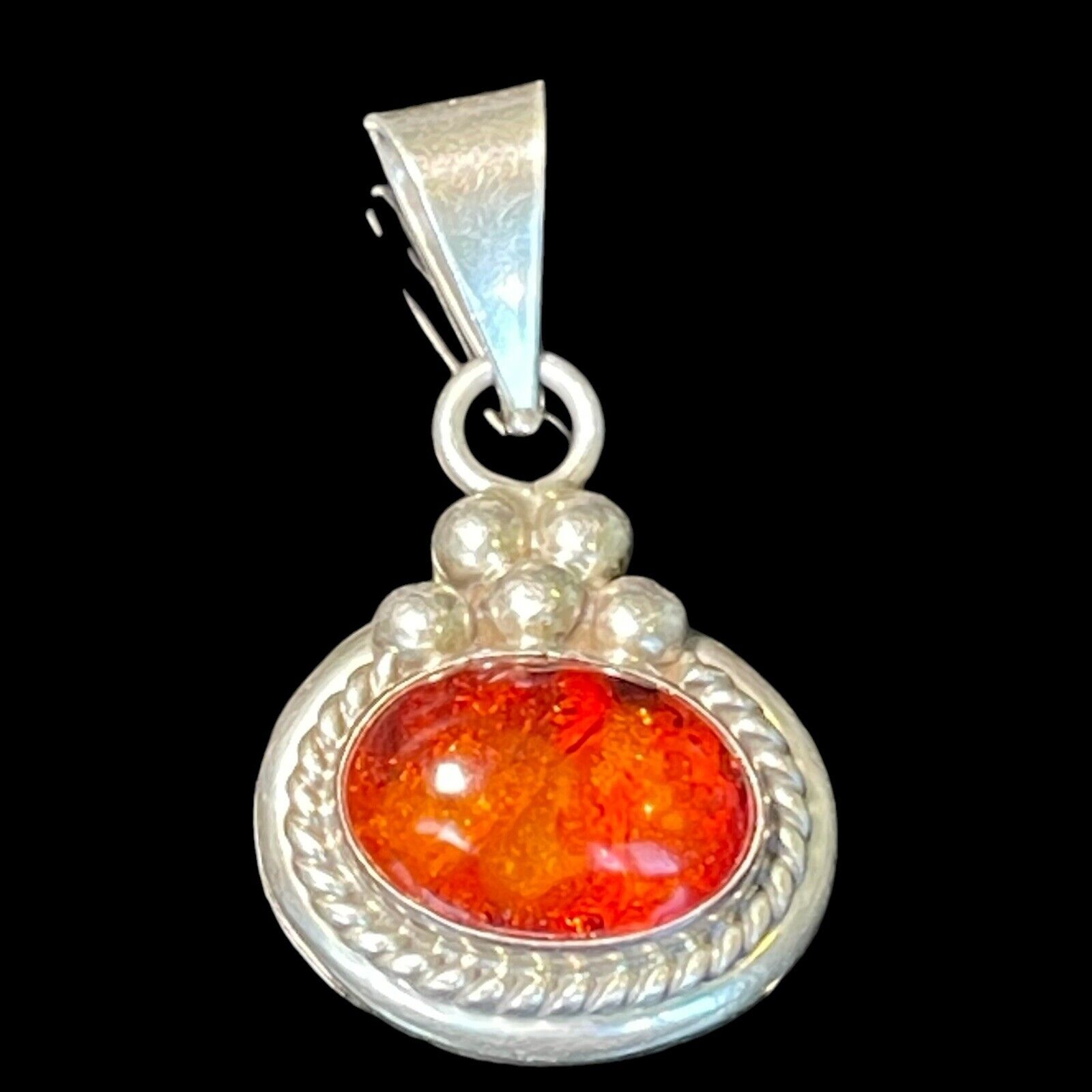 Vintage Oval Baltic Amber 925 Sterling Silver Pendant East West Cabochon Set 5g