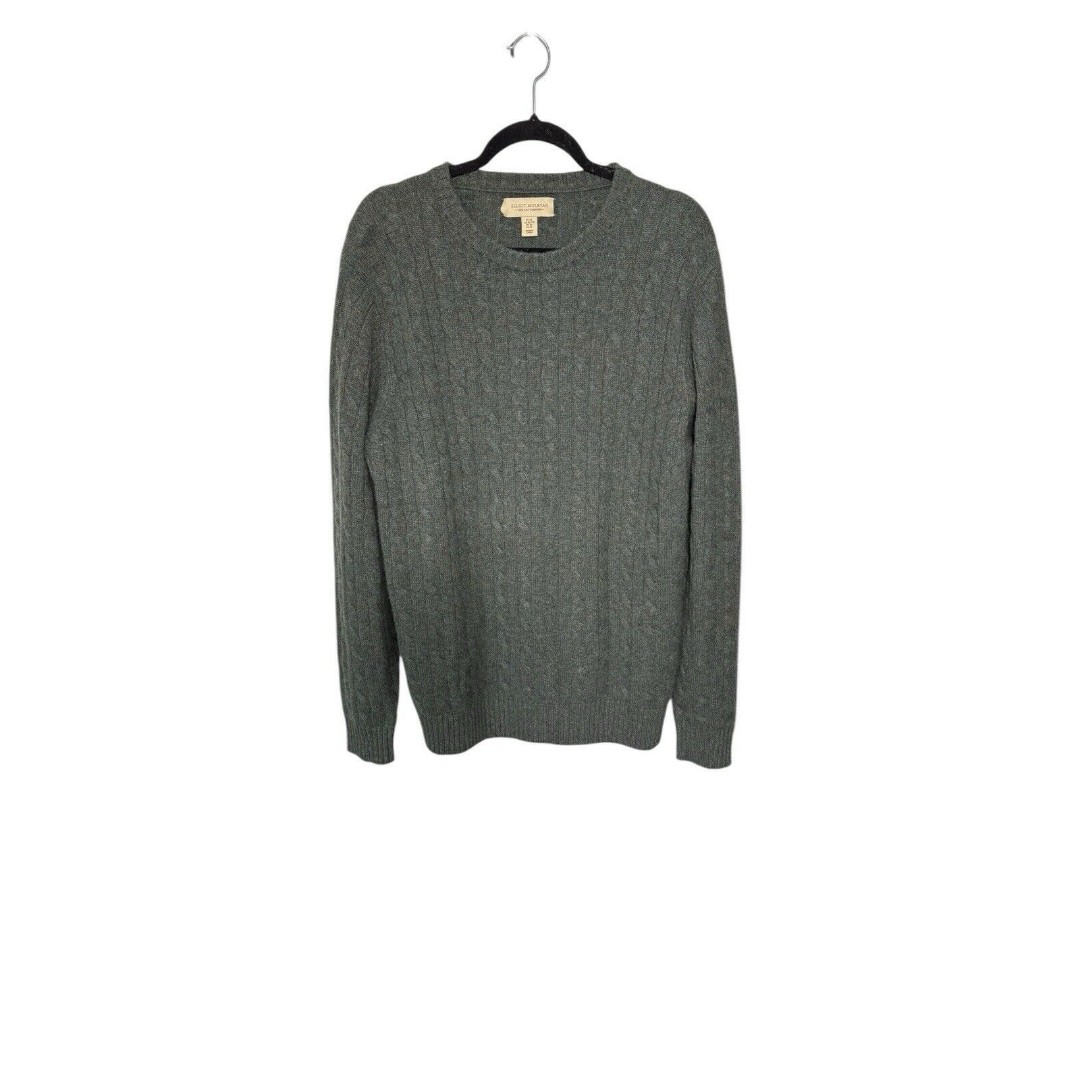 Elliot Mulryan 100% 2 Ply Cashmere Cable Knit Sweater Olive Green Mens Size XL