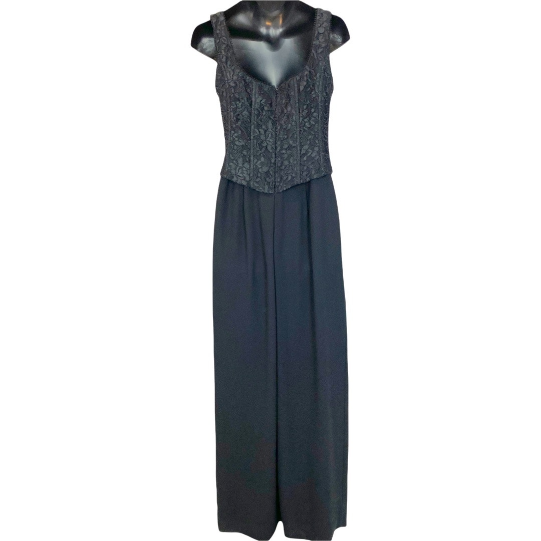 Vintage Laundry by Shelli Segal black lace corset maxi cocktail dress size 2