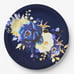 80 Royal blue, yellow, and gold metallic floral paper plates