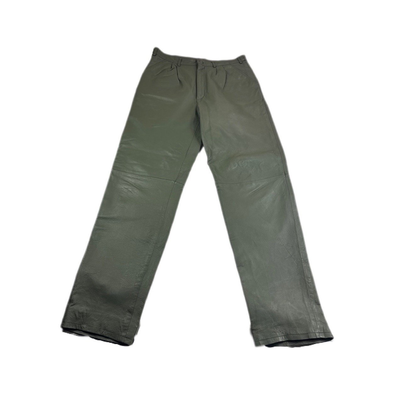 KS Leather Pants Men 36x35 Green Lined Straight Leg Motorcycle Goth Grunge Biker