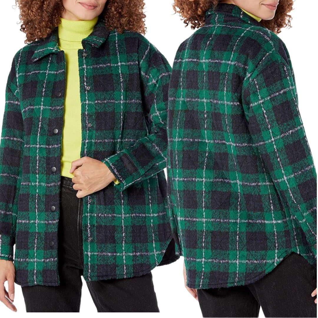 Steve Madden size L The Belle Plaid Shacket Jacket - pine green
