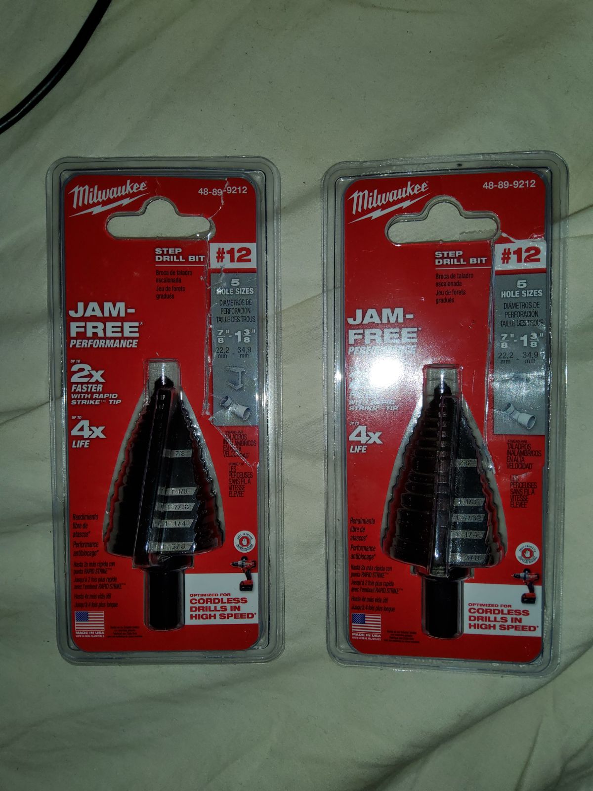 2 Milwaukee Step Drill bit #12 Jam Free