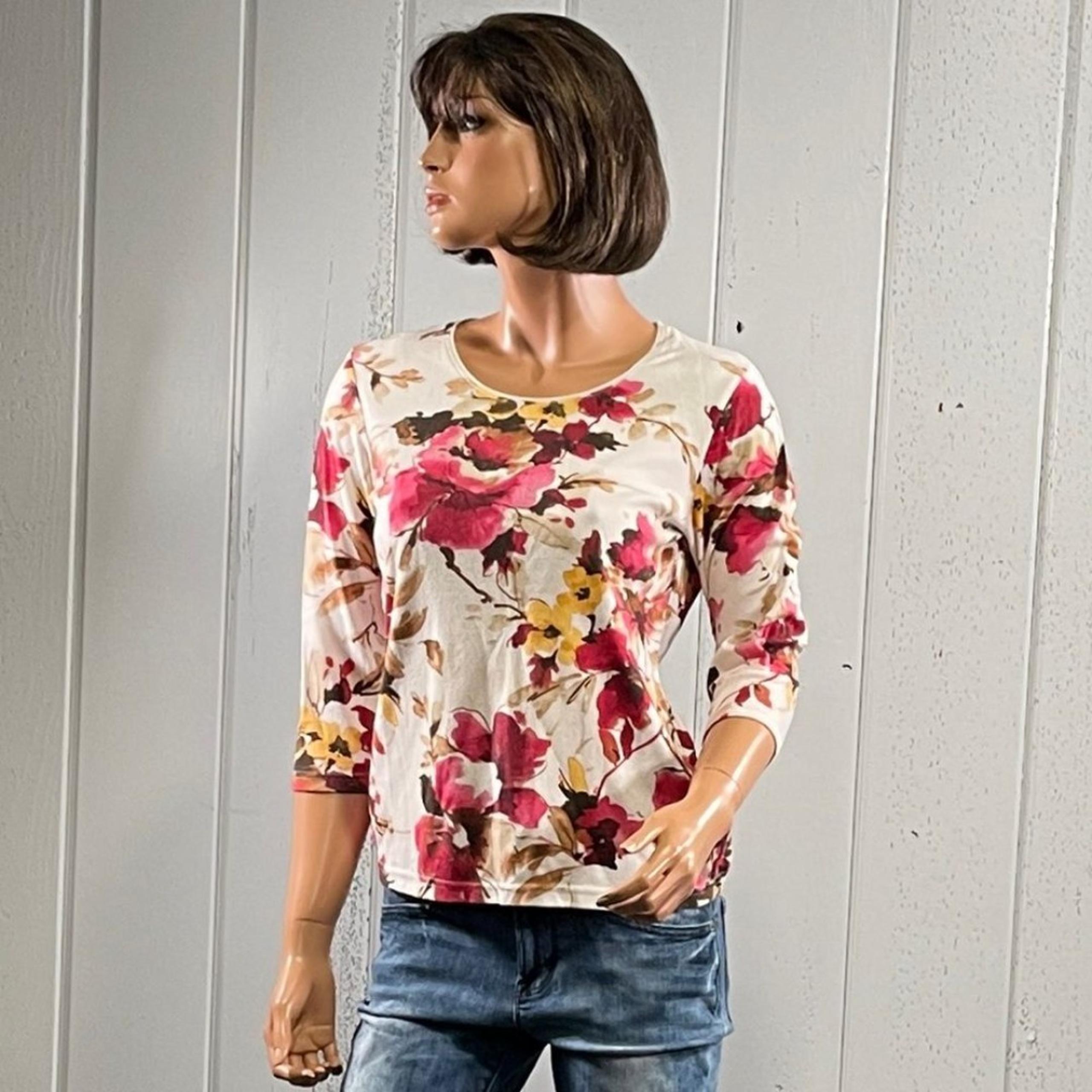 *Karen Scott Petites Women’s Flower Print 3/4 Top Sz PM