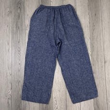 Flax Women Size S Blue Yarn Dyed Linen Pull On High Rise Ankle Pants Trouser