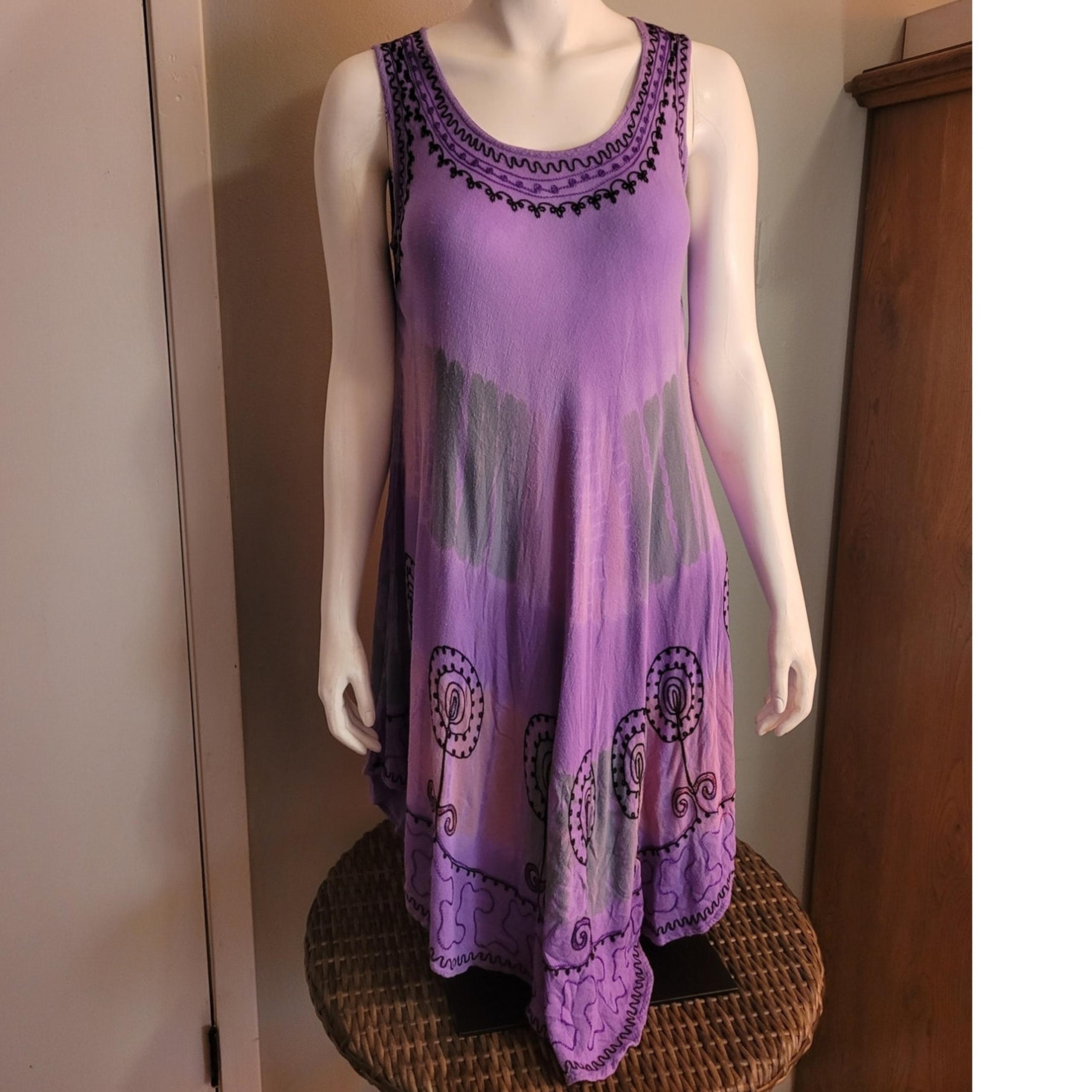 Ingear Tie Dye Beach Cover-Up Dress Purple Tie-Dye One Size Embroidered Mumu
