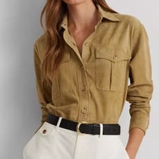 Ralph Lauren Women’s Goat Suede Button Up Long Sleeve Shirt / Jacket - Tan - S