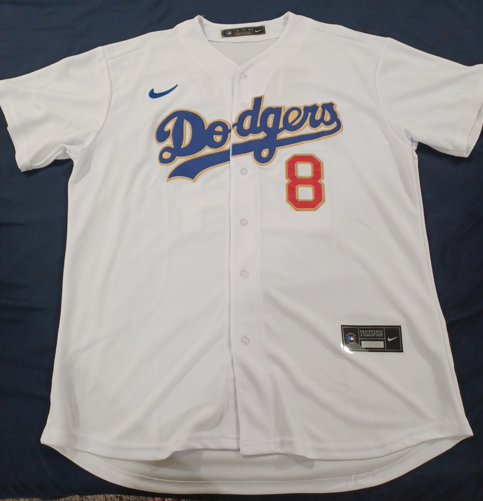 KOBE BRYANT WHITE #8 & 24 DODGERS JERSEY GOLD TRIM NIKE XXL MLB BASEBALL LAKERS