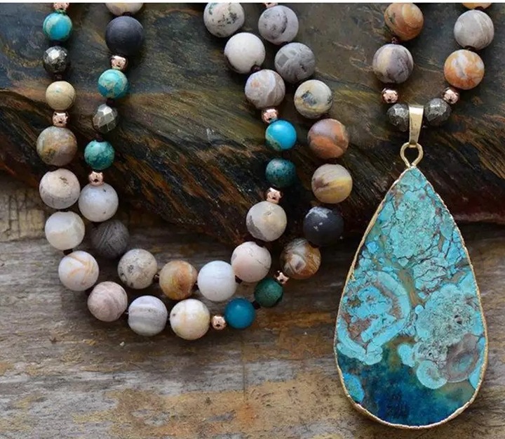 Natural Raw Amazonite Gemstone Healing Inspirational Balance Calming Necklace