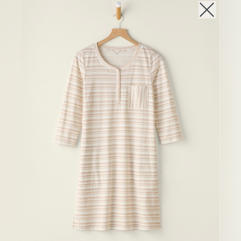 NWT Garnet Hill Organic Cotton Gown Tan White Stripe Women's Size XL