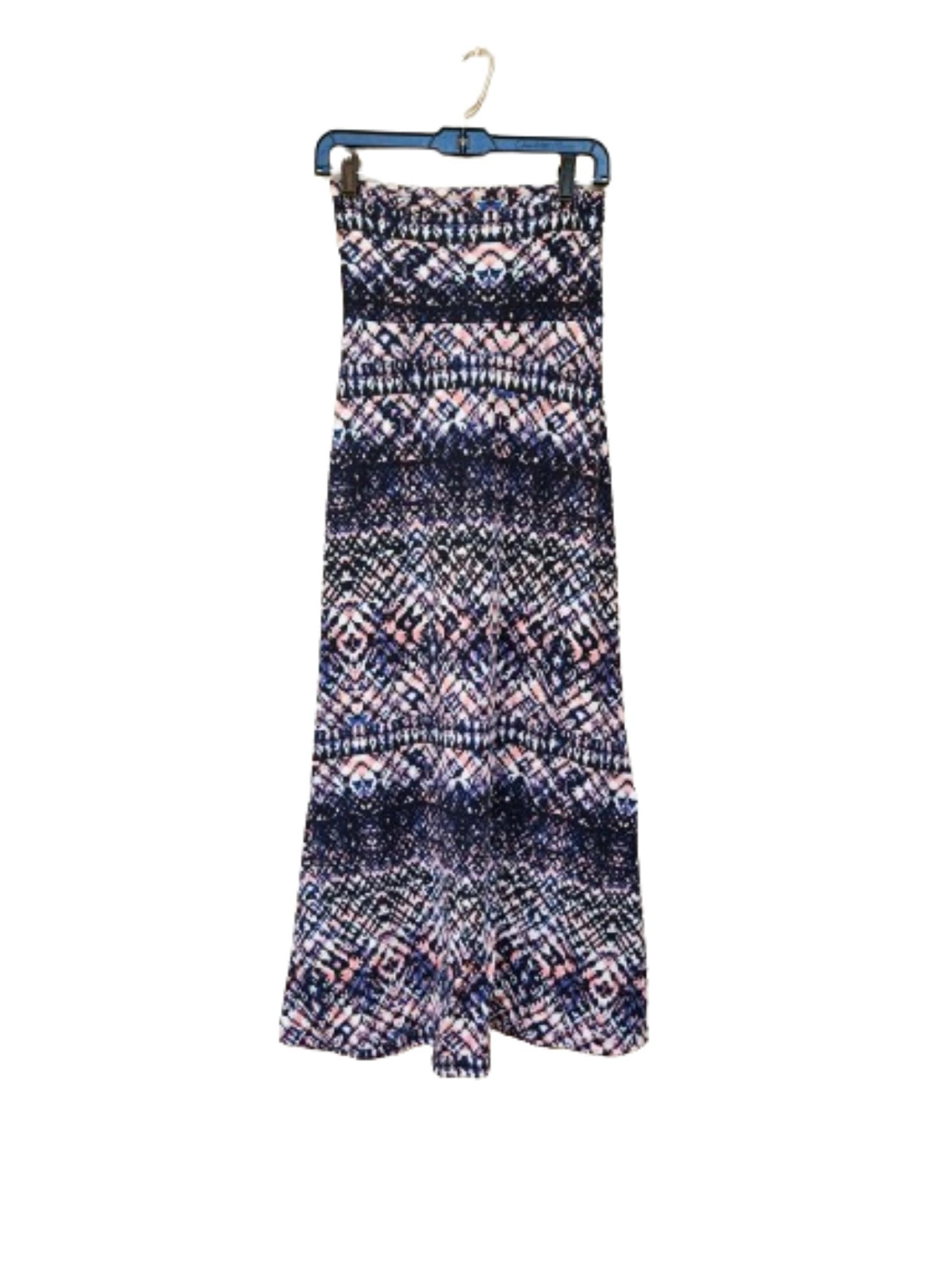 Maxi Skirt Pull-on Stretchy Multicolor Geo-Print Black Blue Pink - Lily Rose