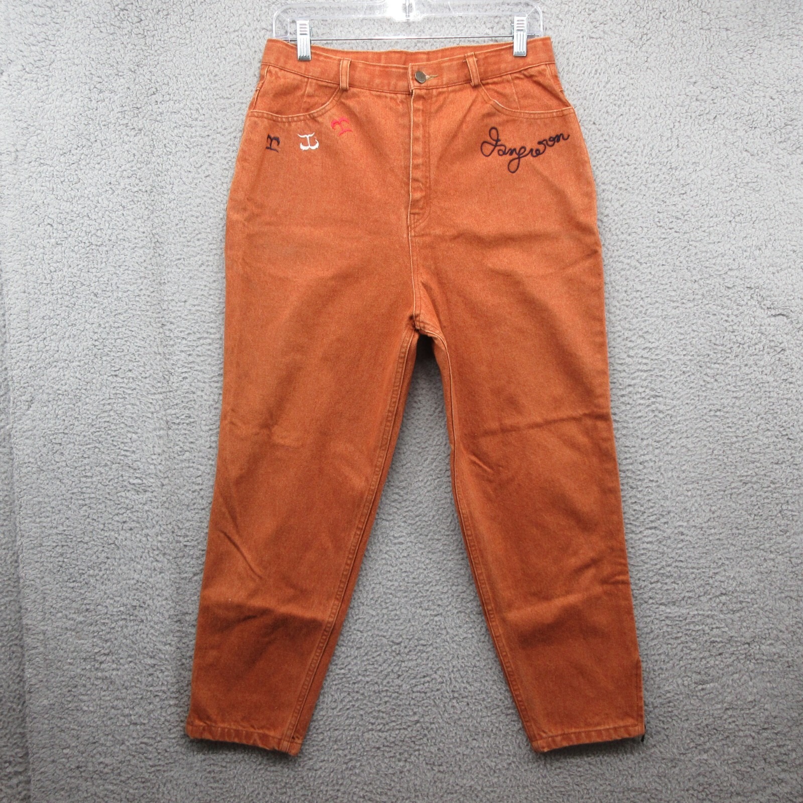 Jang Won Denim Jeans Womens 30x28 Orange Embroidered Made in Seoul Korea K-Pop