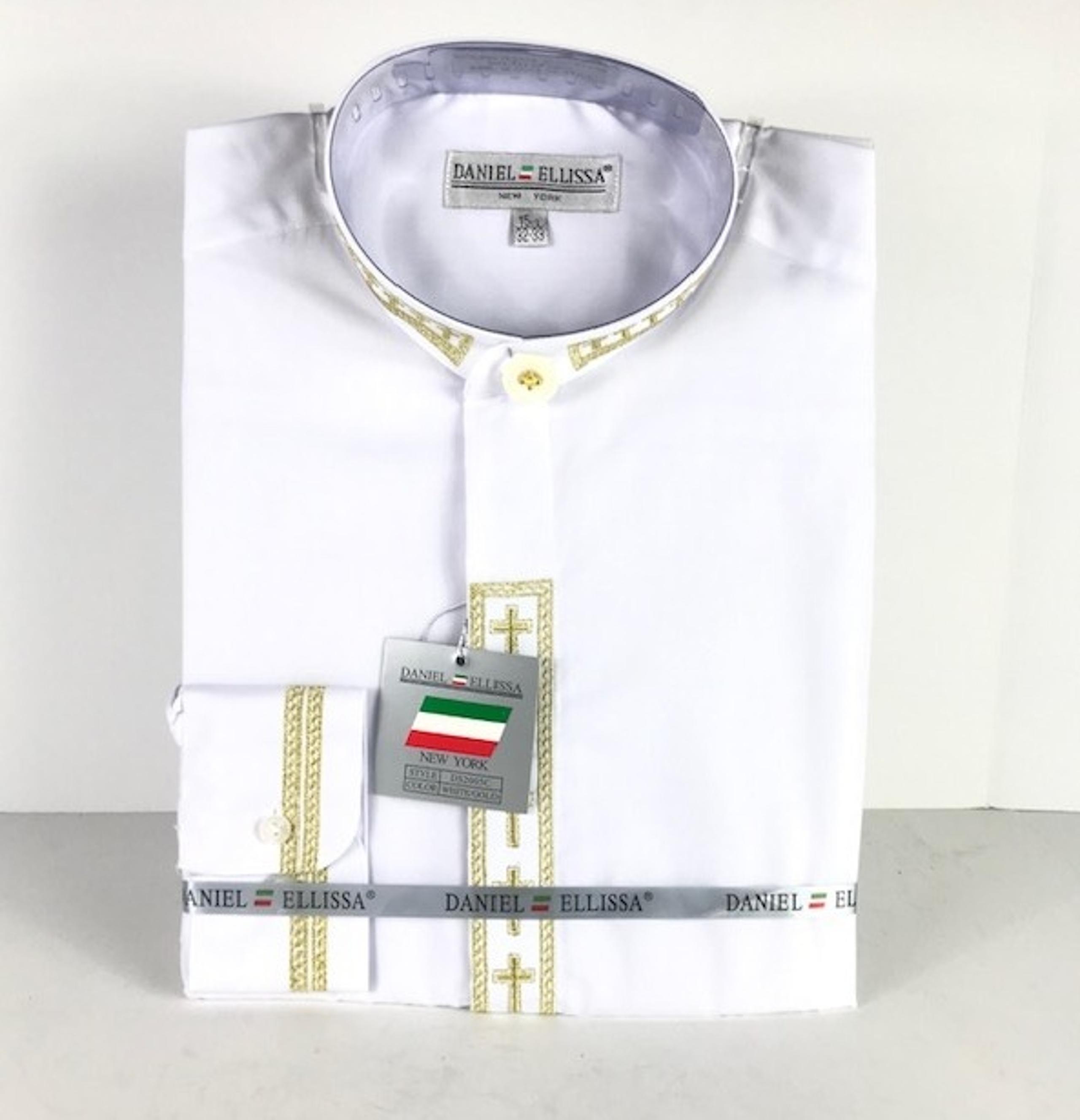 Daniel Ellissa Men's Clergy Shirt White with Gold Color Crosses Size 17.5 36/37
