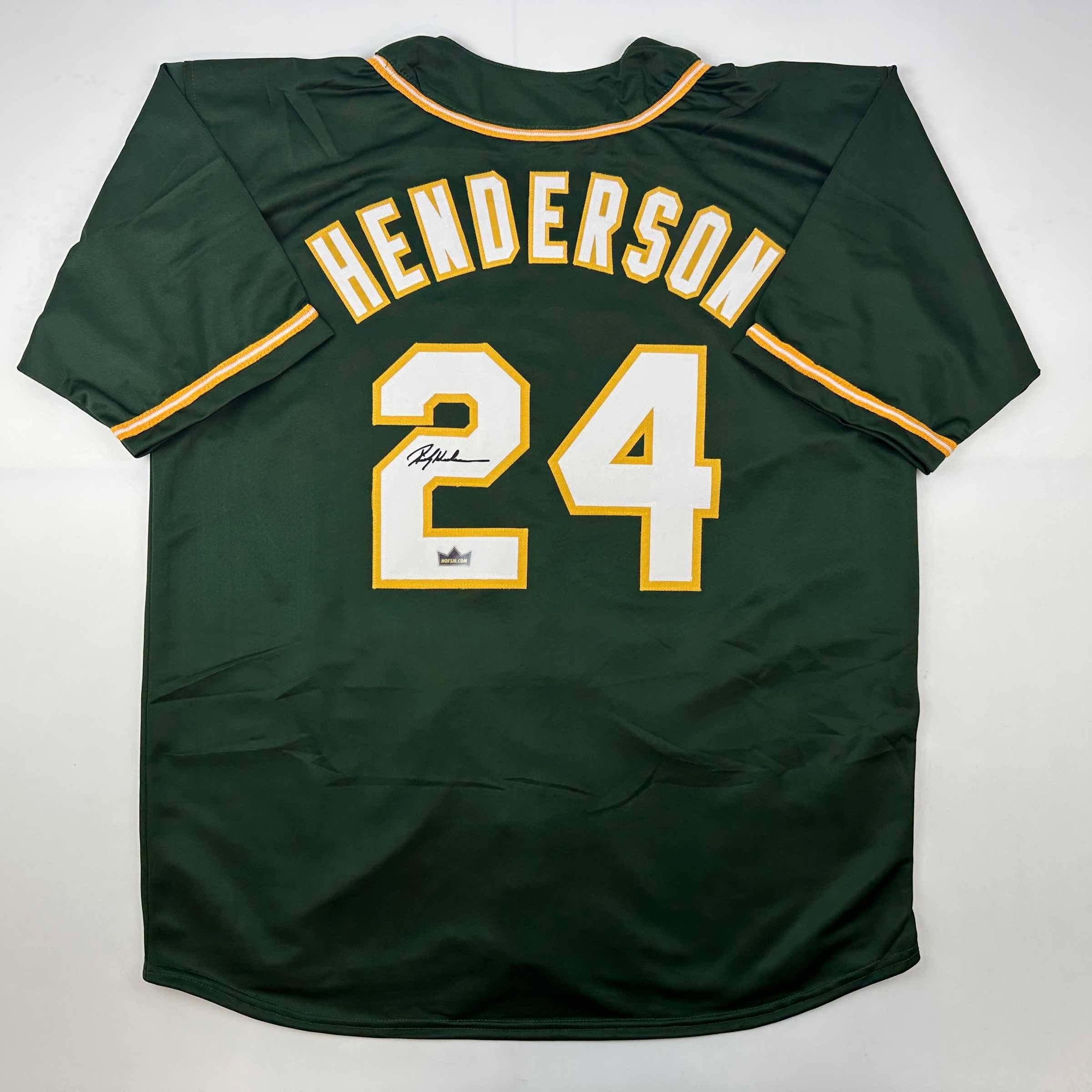 Facsimile Autographed Rickey Henderson Oakland Green Auto Jersey Size Men's XL