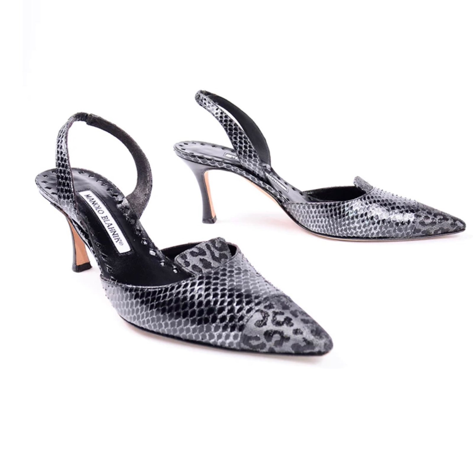 Manolo Blahnik Grey Ploiesti Snakeskin Heels Size 37
