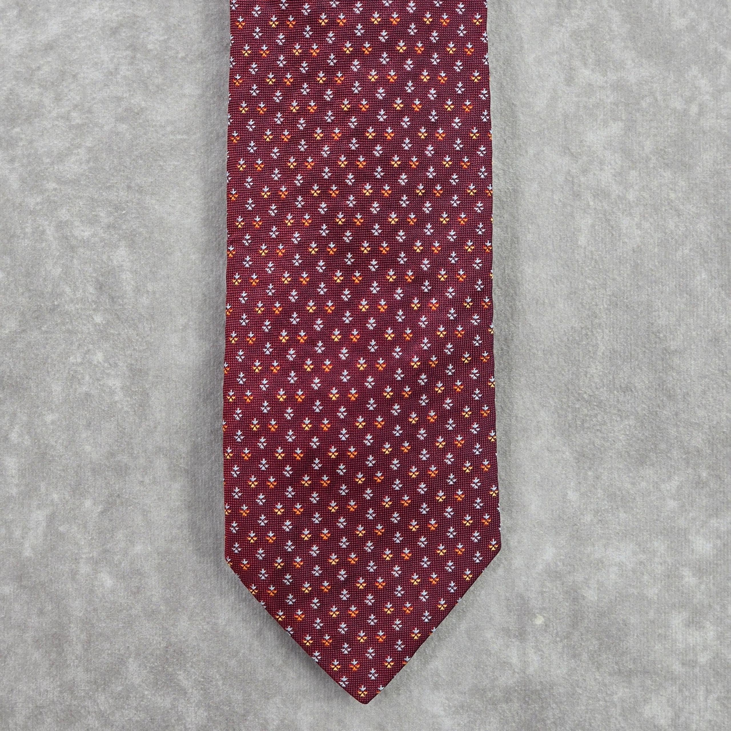 Barneys New York Red Floral Geometric 100% Silk Italy Men's Neck Tie