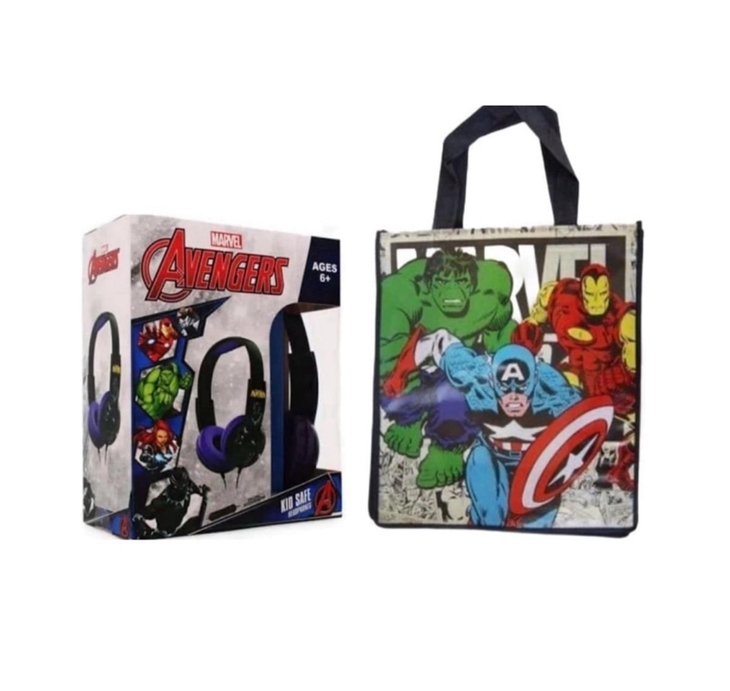New 2pc Avengers Kid-Safe Headphones & Reusable Tote - Marvel