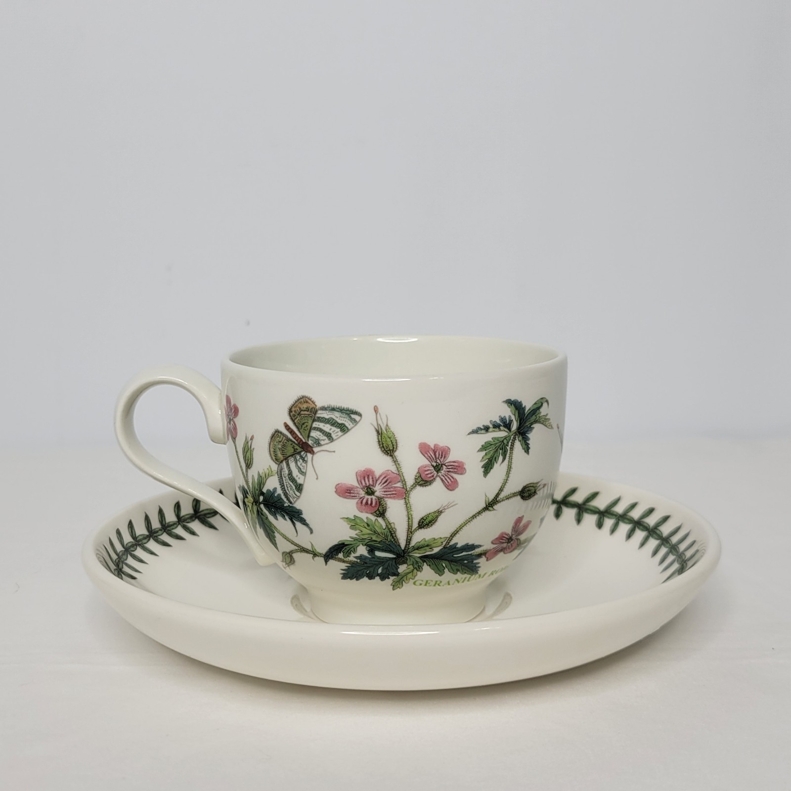 Portmeirion Botanic Garden Geranium Herb Robert Ceramic Footed Cup and Saucer