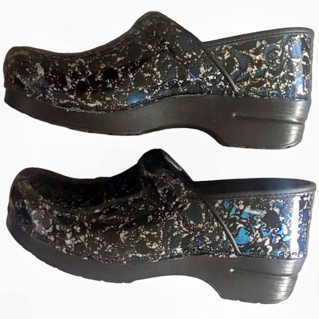DANSKO Clogs Professional Nursing Artsy Leather Black/Blue Size EU41 USA10-10.5