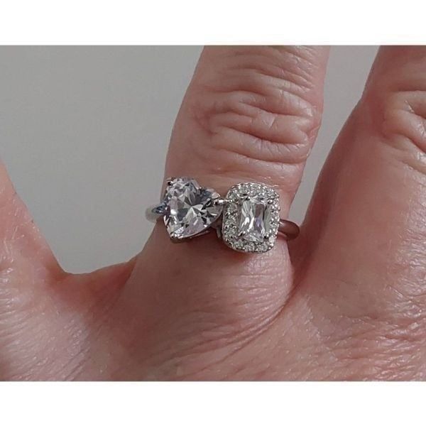 BNIB~3.45 Ct. DIAMONIQUE Heart & Cushion Halo Design Toi et Moi Ring Sz 8