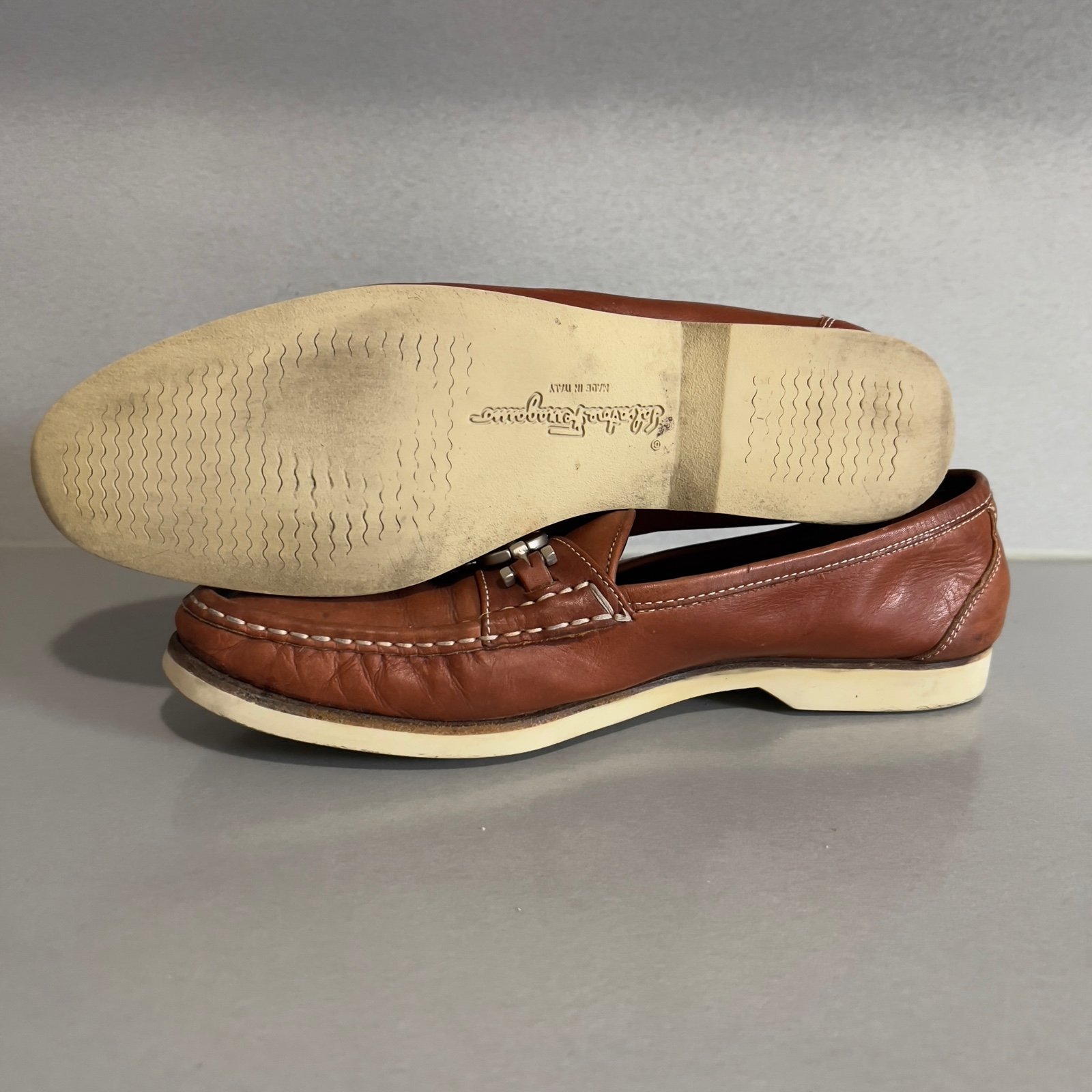 Salvatore Ferragamo shops Womens Brown Leather Flats Loafers Detail Size 8.5