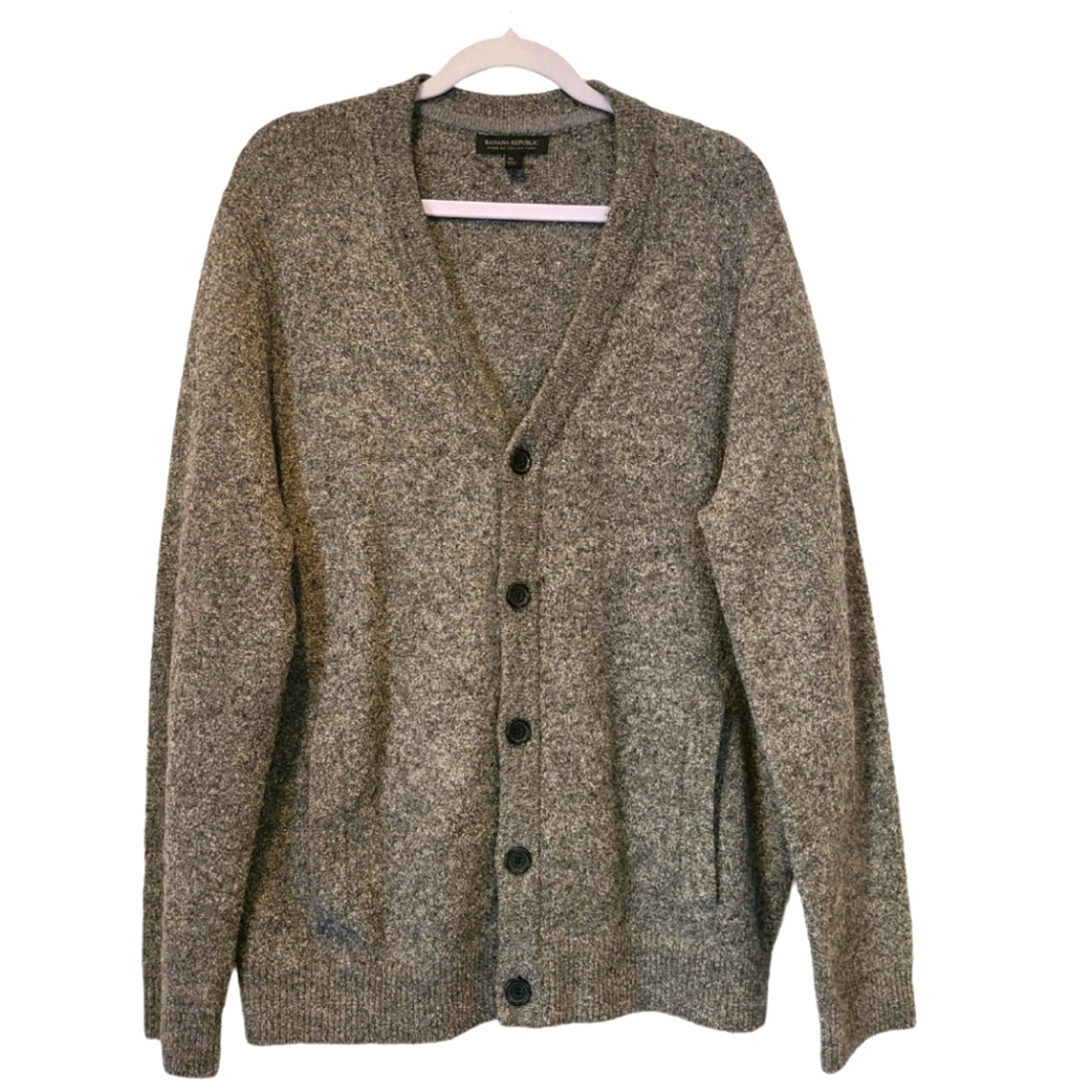 Banana Republic Novelty Tweed Heathered Charcoal Gray Button front Cardigan | XL