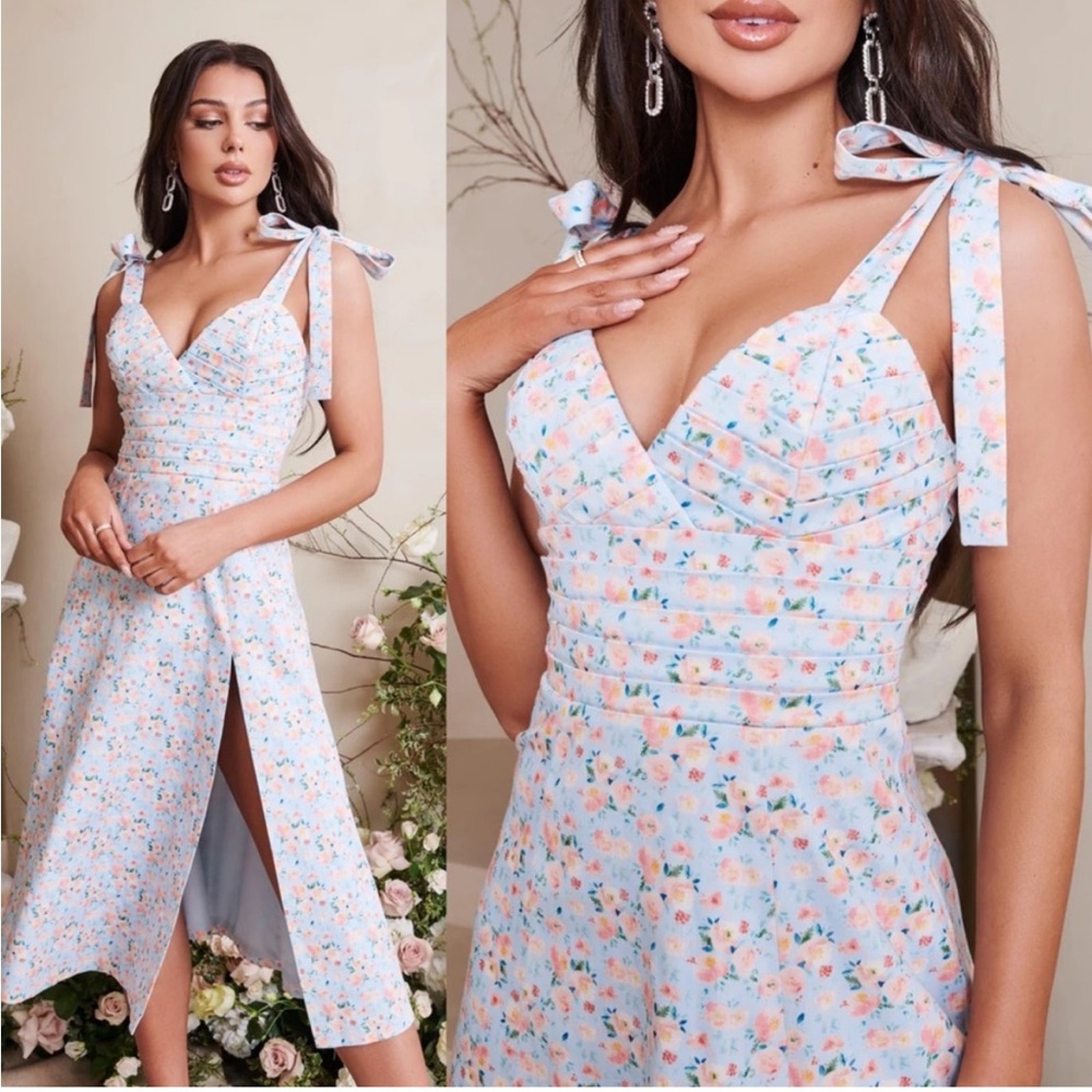 Lavish Alice Blue Floral Midi Sun Dress NWT Size 14 Retails 188
