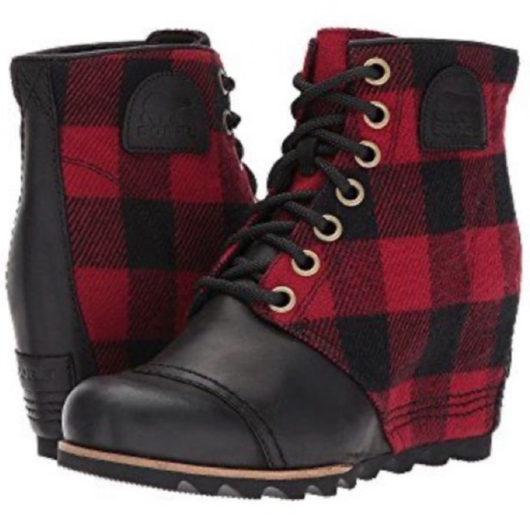 Sorel PDX buffalo plaid wedge boots US10