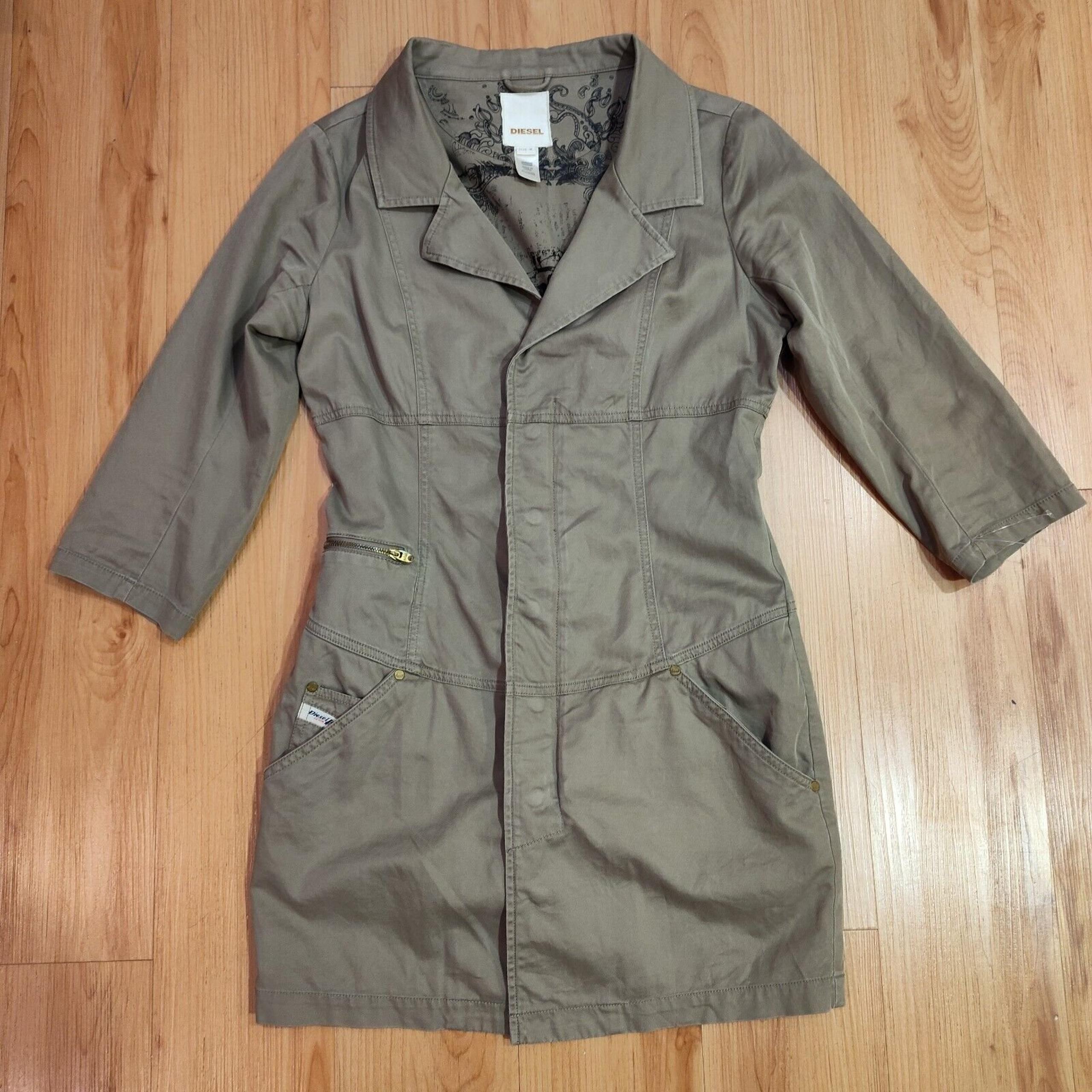 Diesel Women's Trench Coat Style Dress Green Sz M