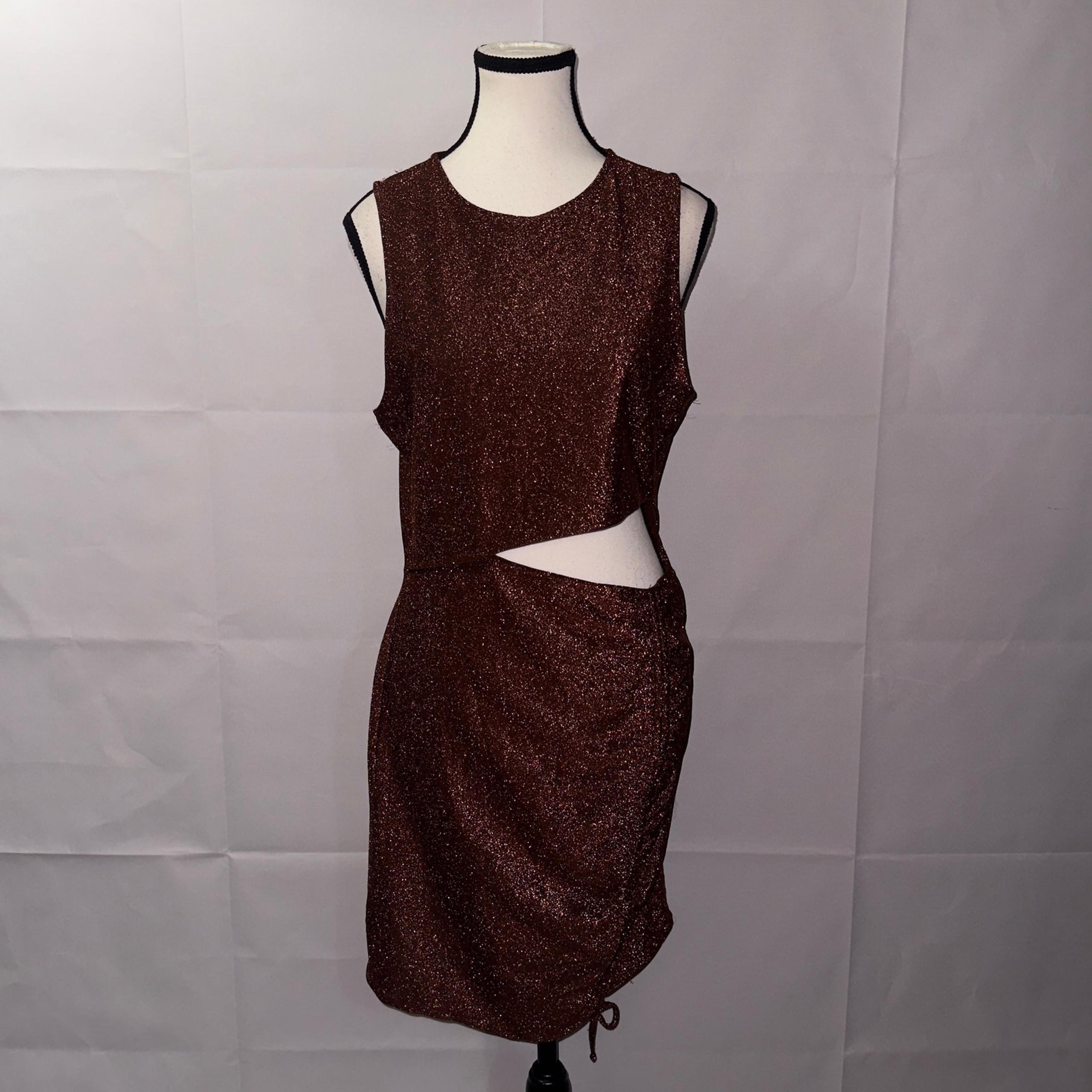 H&M Divided Brown Glitter Ruched Cut-Out Bodycon Dress – Size Large