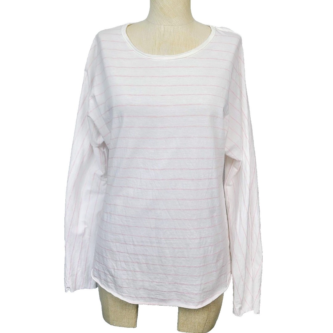 Frank & Eileen Tee Lab Top S White Pink Stripe 100% Cotton Knit Dolman Sleeve