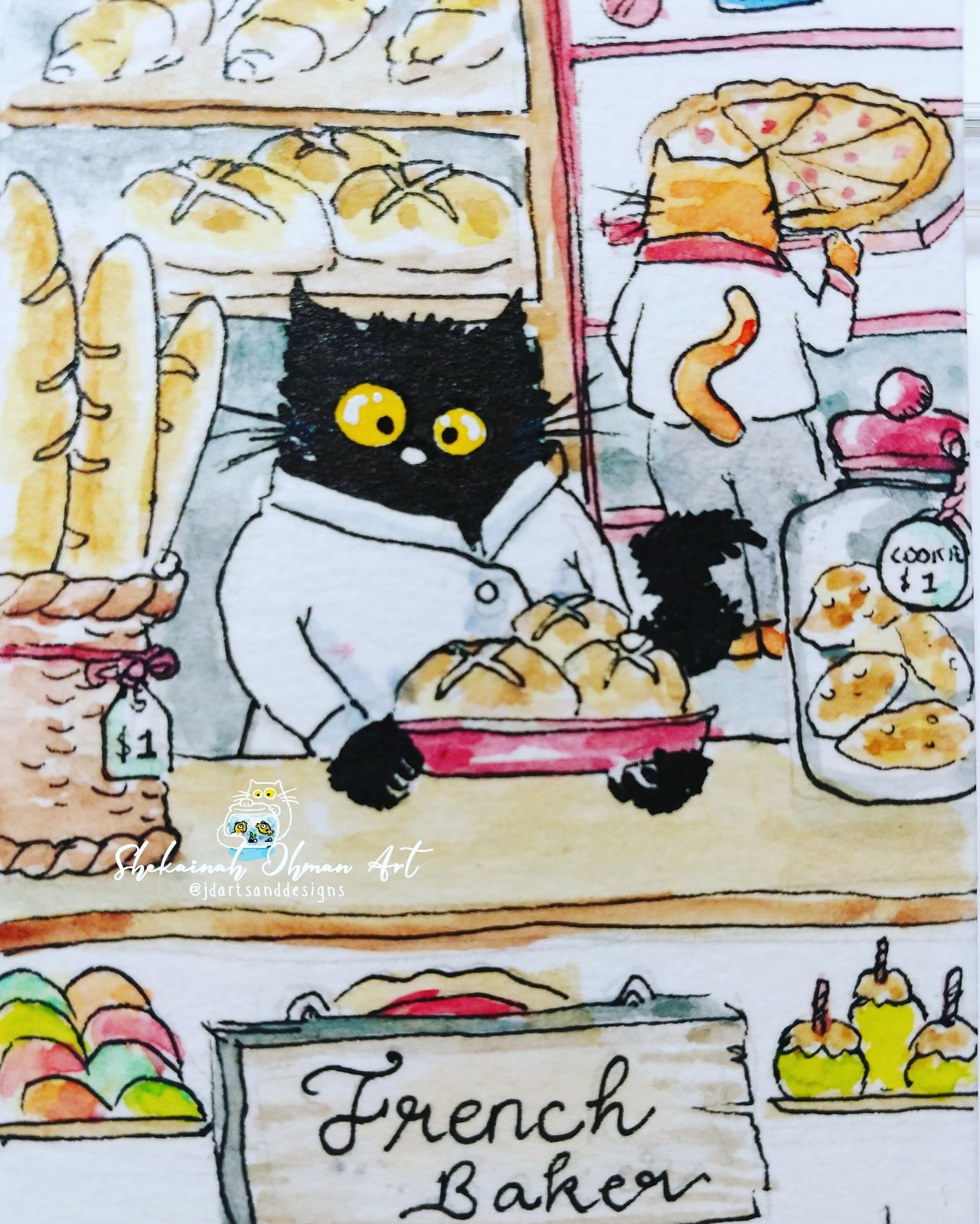 ACEO #353 ORIGINAL painting cat baker Ch