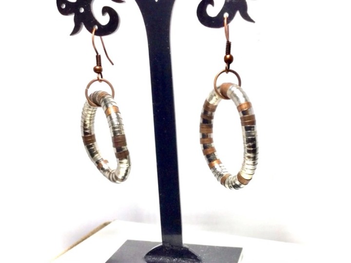 Copper & Sterling Silver Flexible Dangle Hoops