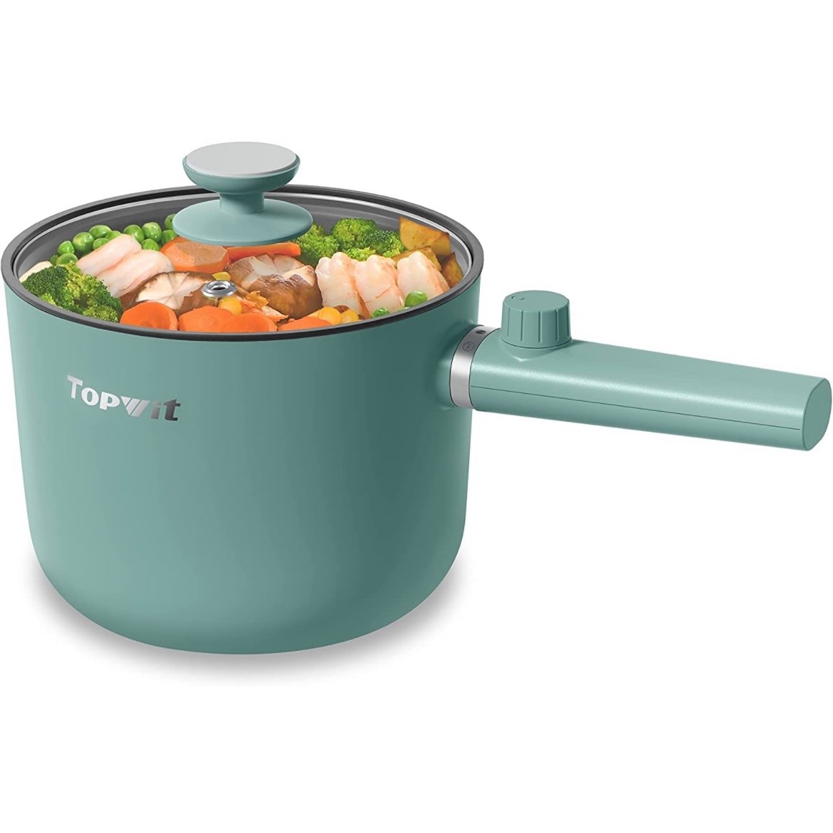 Topwit Electric Hot Pot,1.5L Ramen Cooker, Portable Non-Stick Frying Pan, Green