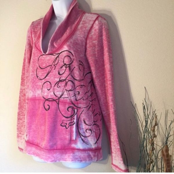 Fox ryders pink shawl collered sweatshirt distressed