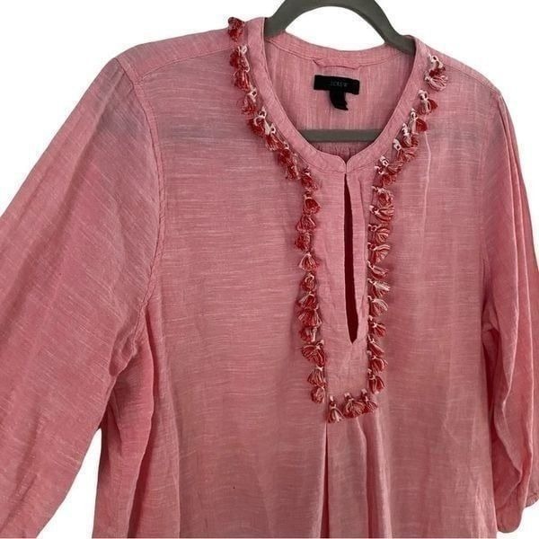 J. Crew Linen Blend Salmon Pink Fringe Tassel Spring Resort Tunic Top Large