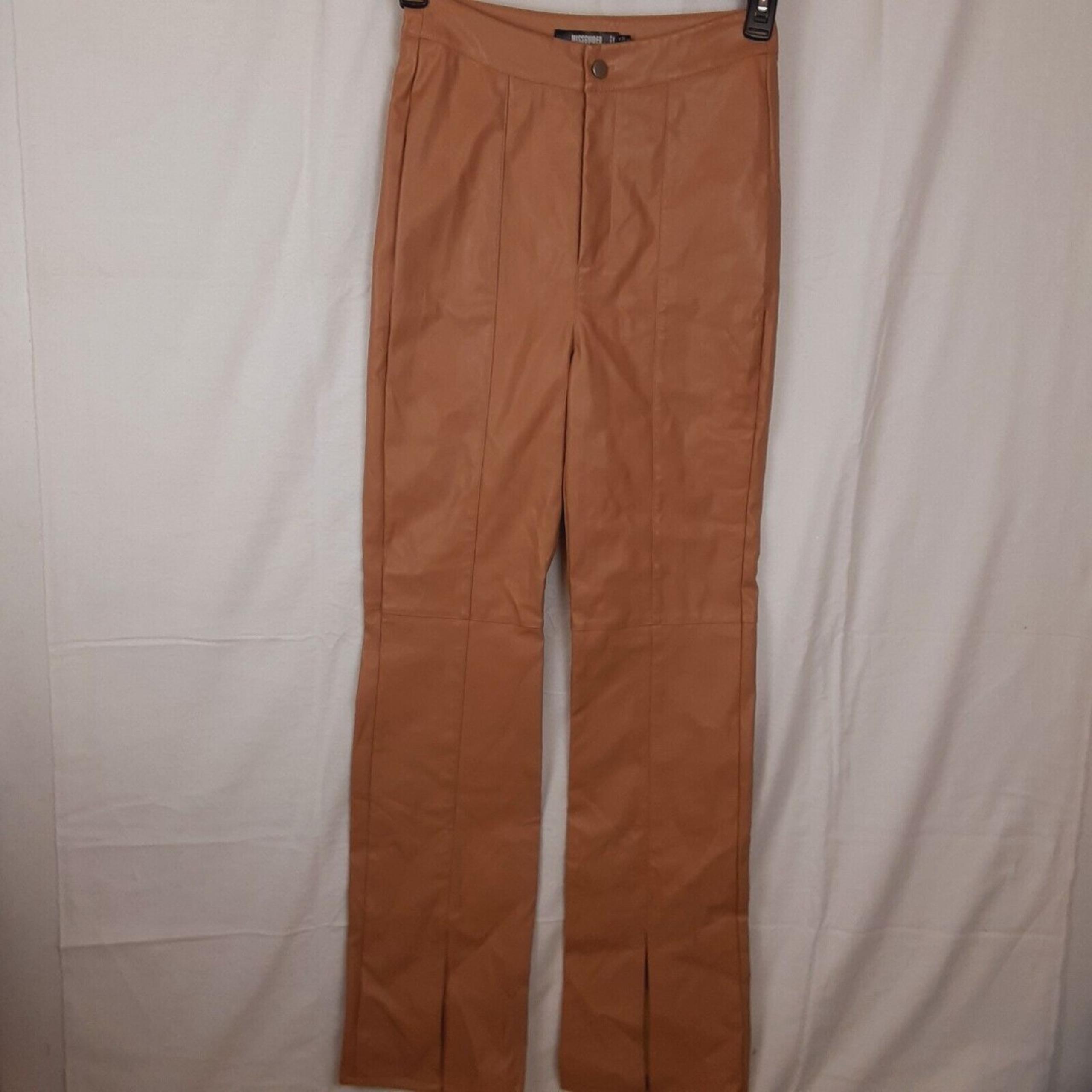 Missguided Faux Leather Womens Pants Size 6 Pleather Straight Leg Slit Bottom