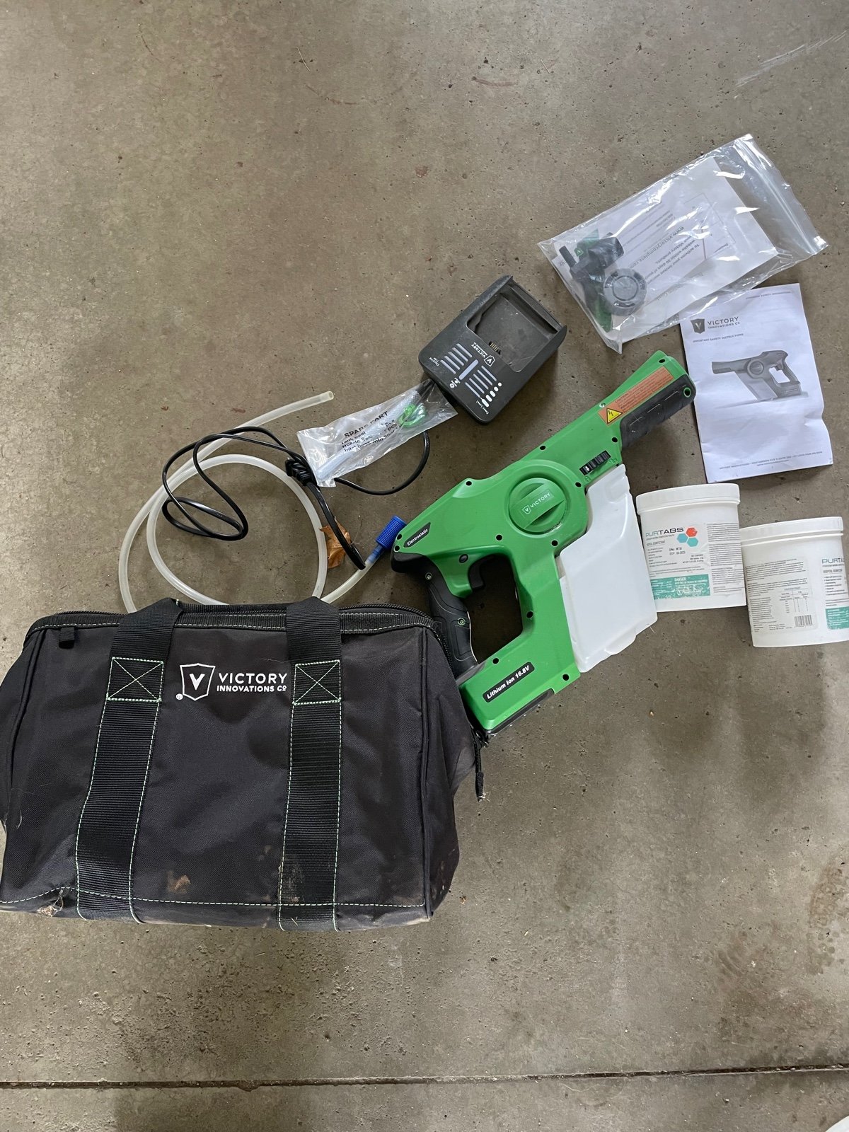 Victory electrostatic sprayer and extra hospital grade disinfectant tabs