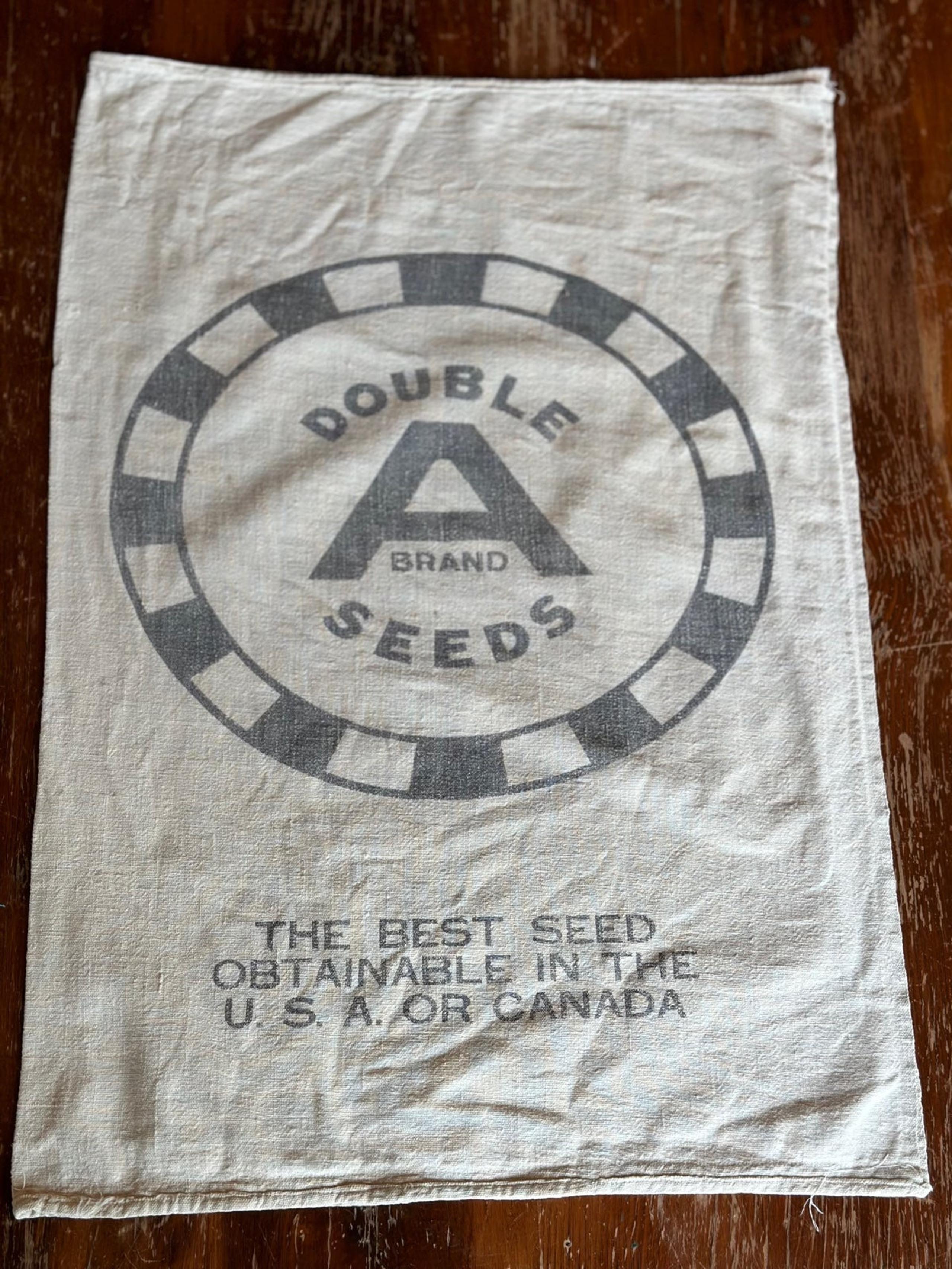 Vintage Seed Bag, Gray Text, Perfect Fabric, Pillow Cover or Tote Bag, Letter A
