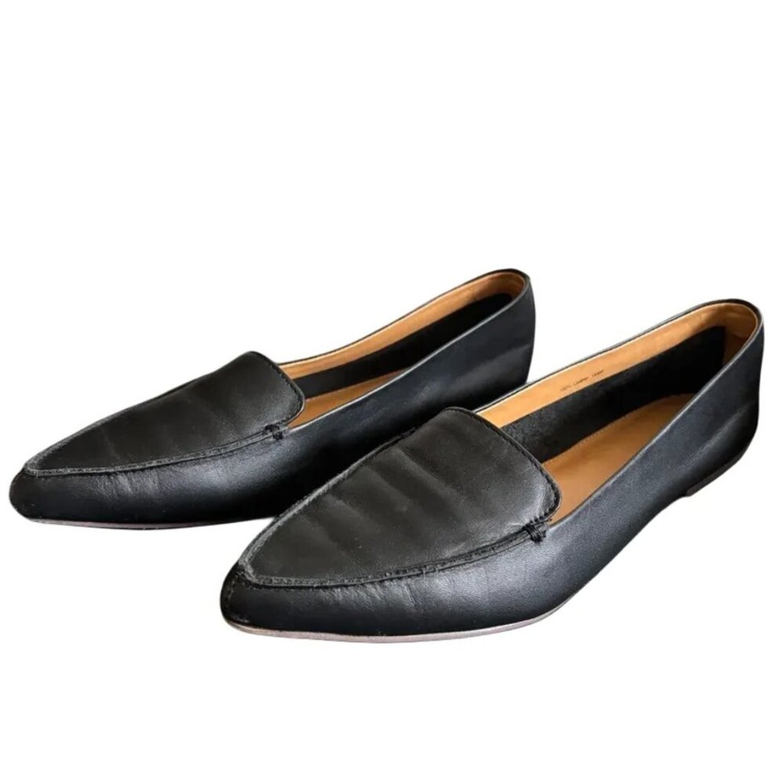 J.CREW Edie Pointed Toe Slip On Leather Flats Loafers in Solid Black WOMEN'S 8.5