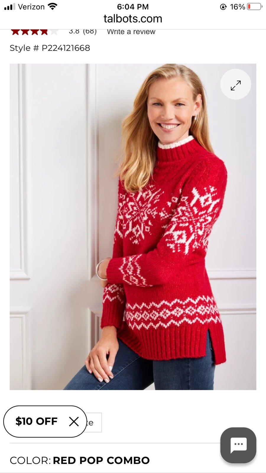 NWT Snowflake Fair Isle Sweater Size Medium Talbots