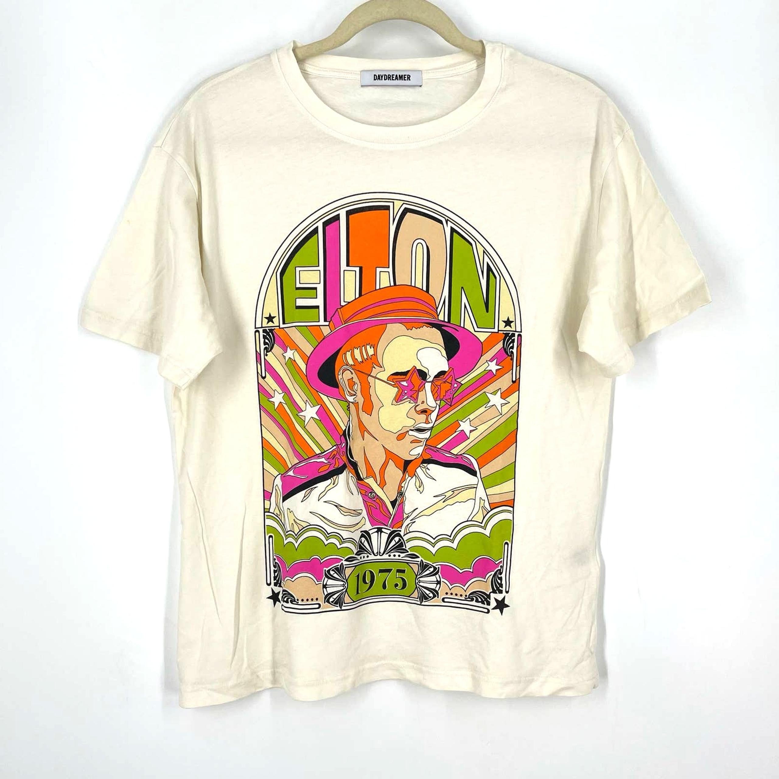 Daydreamer Elton John 1975 Boyfriend Tee Women's XS Vintage Stone