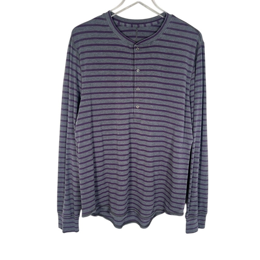 Lululemon Men's Long Sleeve Henley L T-Shirt Gray Purple Striped Active Top