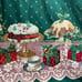 Vintage Christmas Tablecloth Teacups Cakes Border Green 99x57 Holiday Home Decor