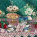 Vintage Christmas Tablecloth Teacups Cakes Border Green 99x57 Holiday Home Decor