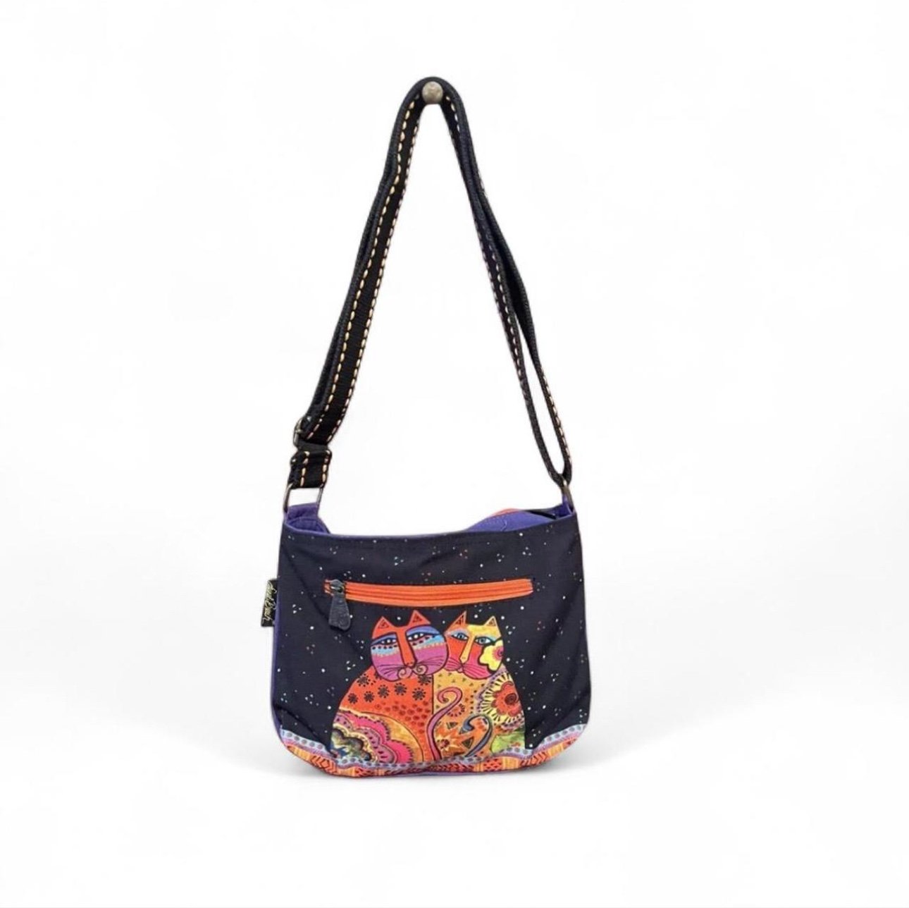 Laurel Burch Festive Felines Cotton Canvas Crossbody Shoulder Bag Handbag